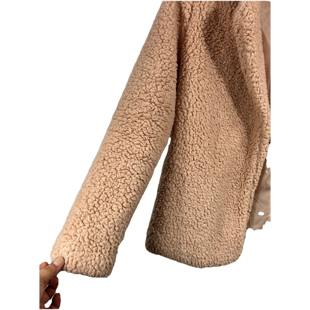 UMGEE Oversized Sherpa Teddy Jacket Size S Open Front Blush Pink Cozy Boho‎ Soft